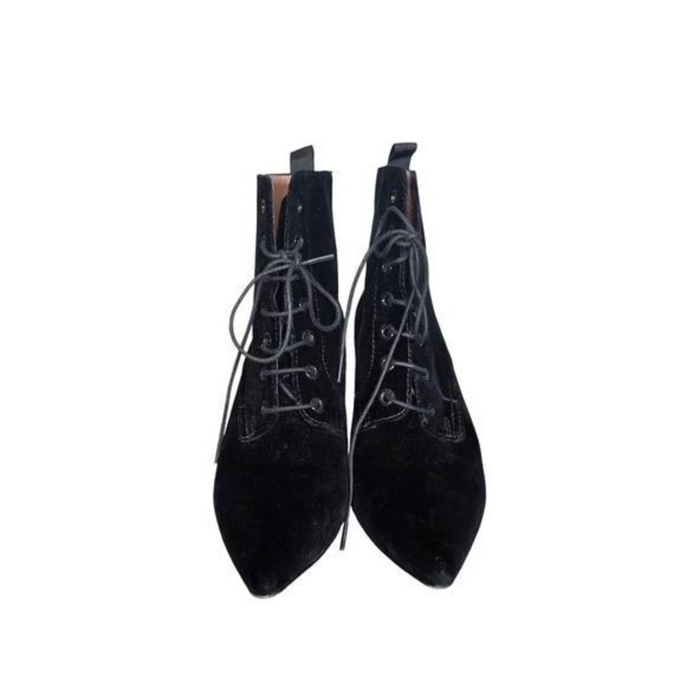 ALEXACHUNG Black Velvet Lace Up Ankle Boots 40 Pointed Toe Victorian Heels - Picture 4 of 9